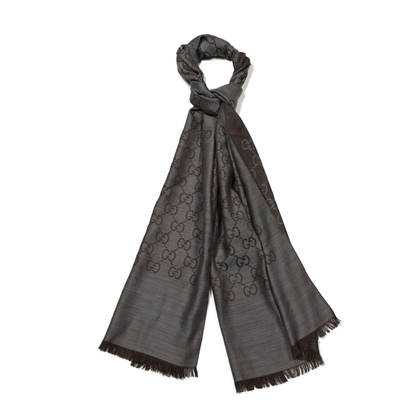 Wool Silk GG Monogram GGNat Scarf Dark Brown