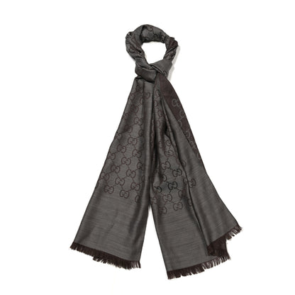 Gucci Wool Silk GG Monogram GGNat Scarf Dark Brown 1 of 3