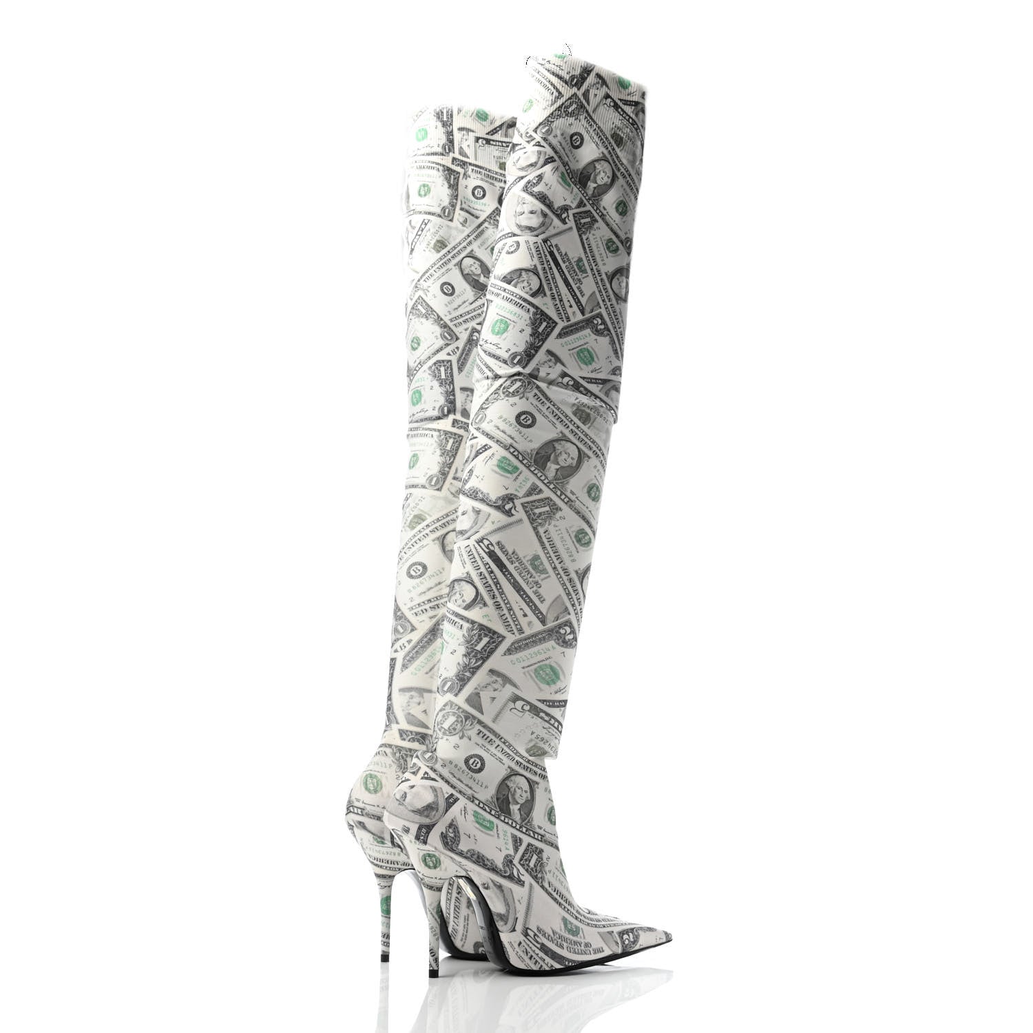 Balenciaga Spandex Dollars Print Pointed Toe Knife Thigh High Boots 37 Green 3 of 5