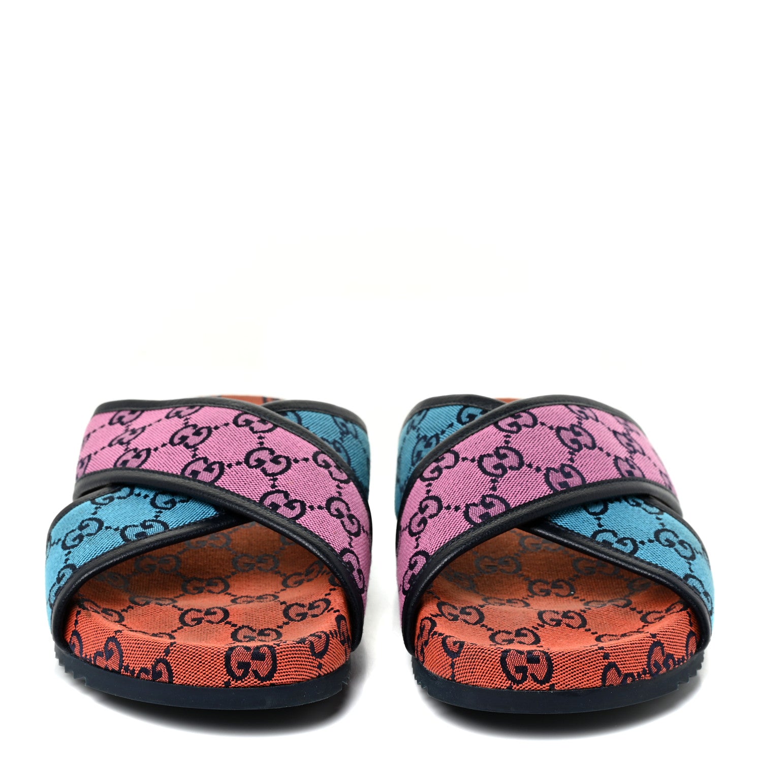 Gucci Monogram Multicolor Mens Criss Cross Slide Sandals 7 Light Blue Blue Pink Tabasco 2 of 12