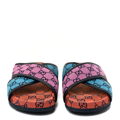 Gucci Monogram Multicolor Mens Criss Cross Slide Sandals 7 Light Blue Blue Pink Tabasco 2 of 12