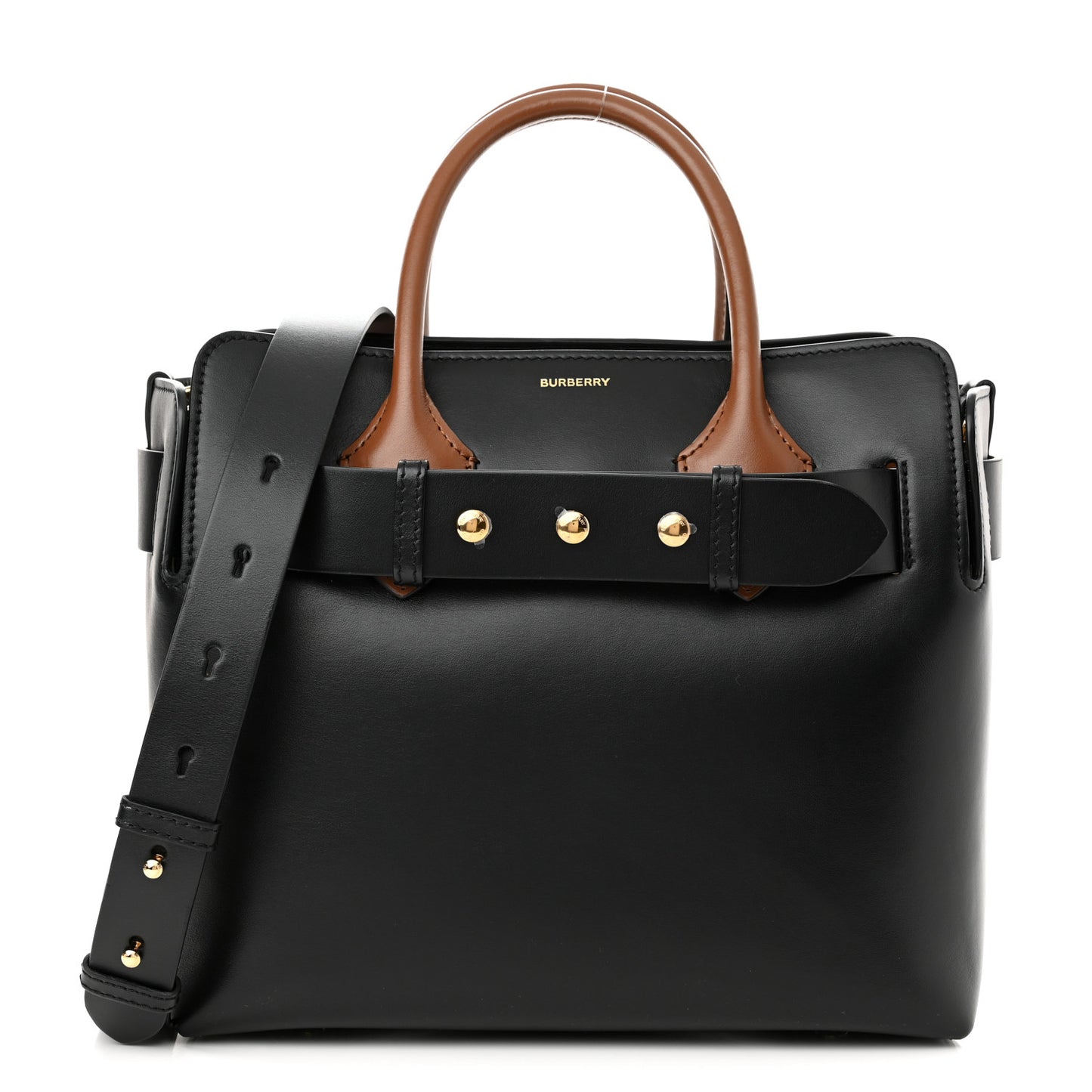 Smooth Calfskin Triple Stud Small Belt Bag Black Tan