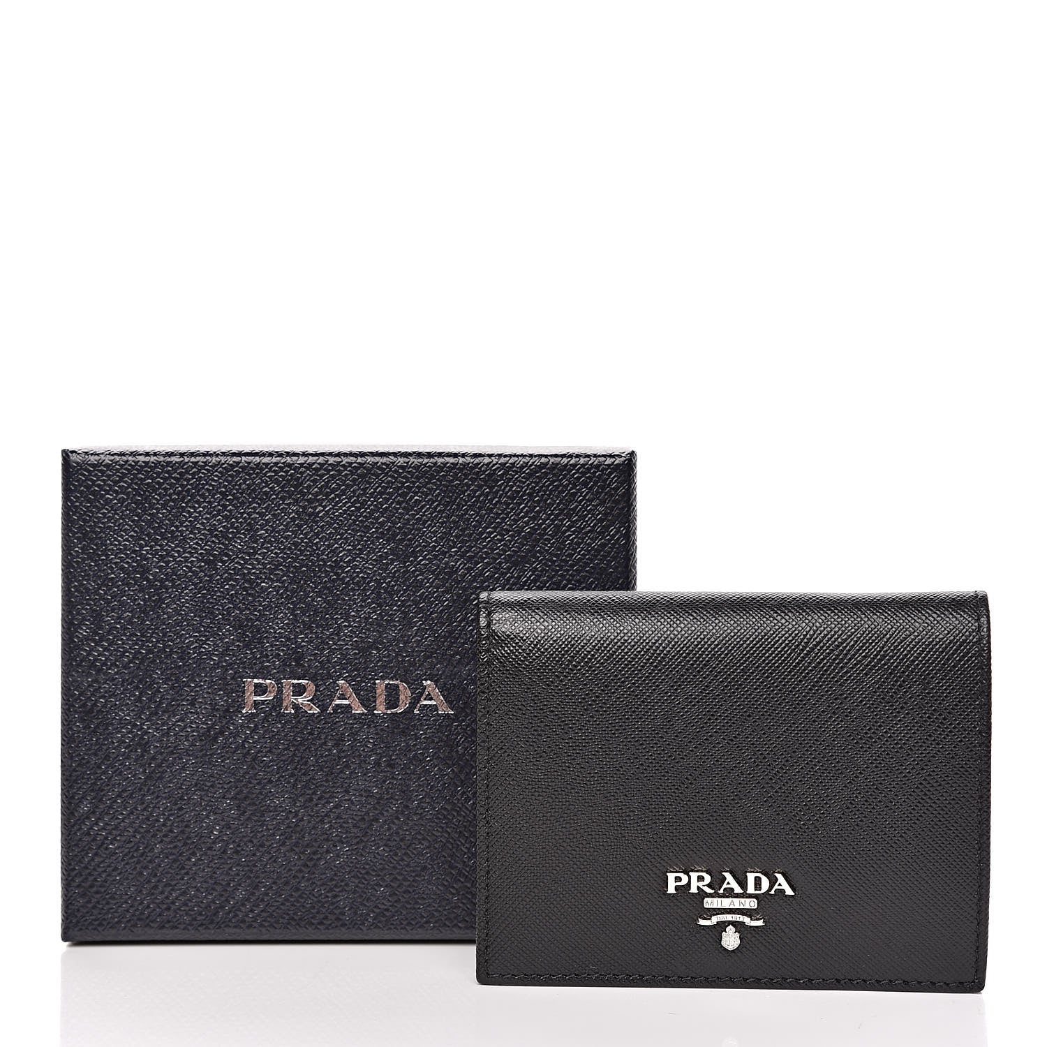 Prada Saffiano Bi-Fold Compact Wallet Black Mughetto 8 of 8