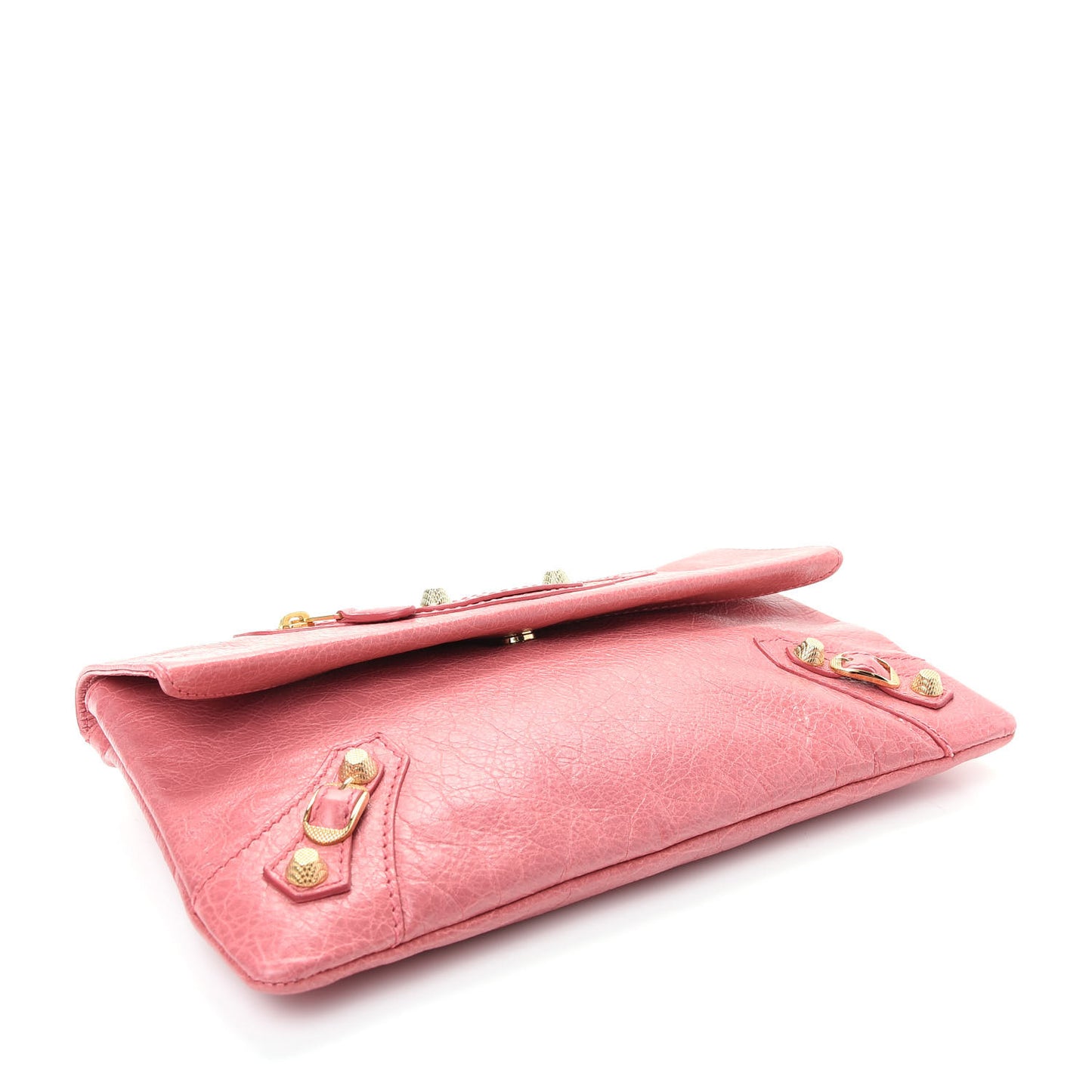 Agneau Giant 12 Gold Hardware Envelope Clutch Rose Bonbon