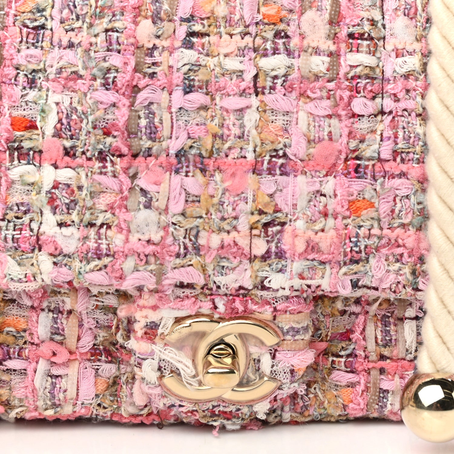Chanel Tweed Mini Pearl Handle Flap Pink Beige Orange Ecru 8 of 10