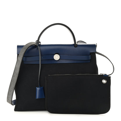 Hermes Vache Hunter Toile Herbag Zip 31 PM Bleu Saphir Black 1 of 10