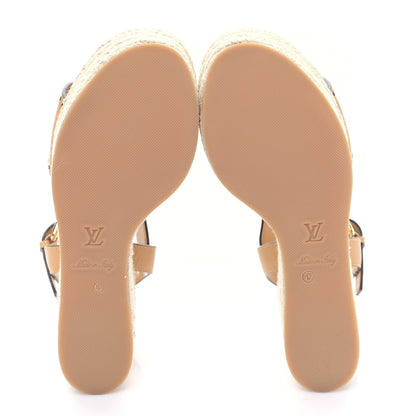 Louis Vuitton Calfskin Monogram Espadrille Wedge Sandals 37 Brown 5 of 8