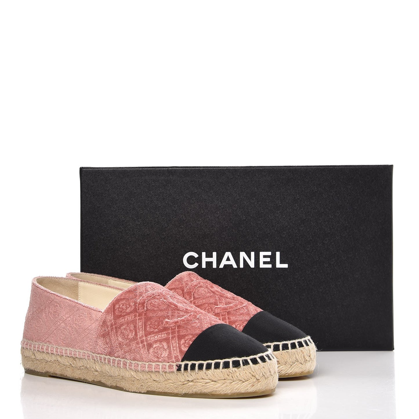 Velvet Grosgrain Quilted Camellia CC Espadrilles 38 Pink Black