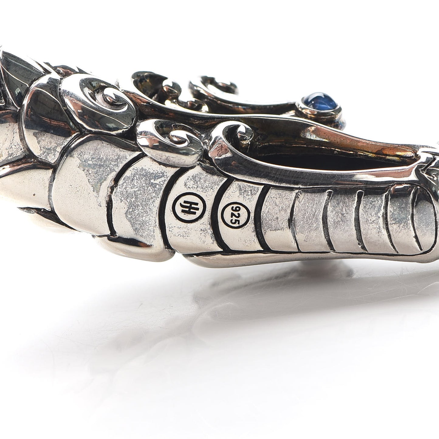 Sterling Silver Black Blue Sapphire Legends Naga Dragon Choker Necklace