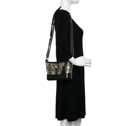 Chanel Metallic Crumpled Goatskin Quilted Small Gabrielle Hobo Black Gold 2 of 12