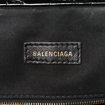 Balenciaga Shiny Supple Calfskin Logo Crocodile Embossed Cloud Crossbody Bag Black White 6 of 11