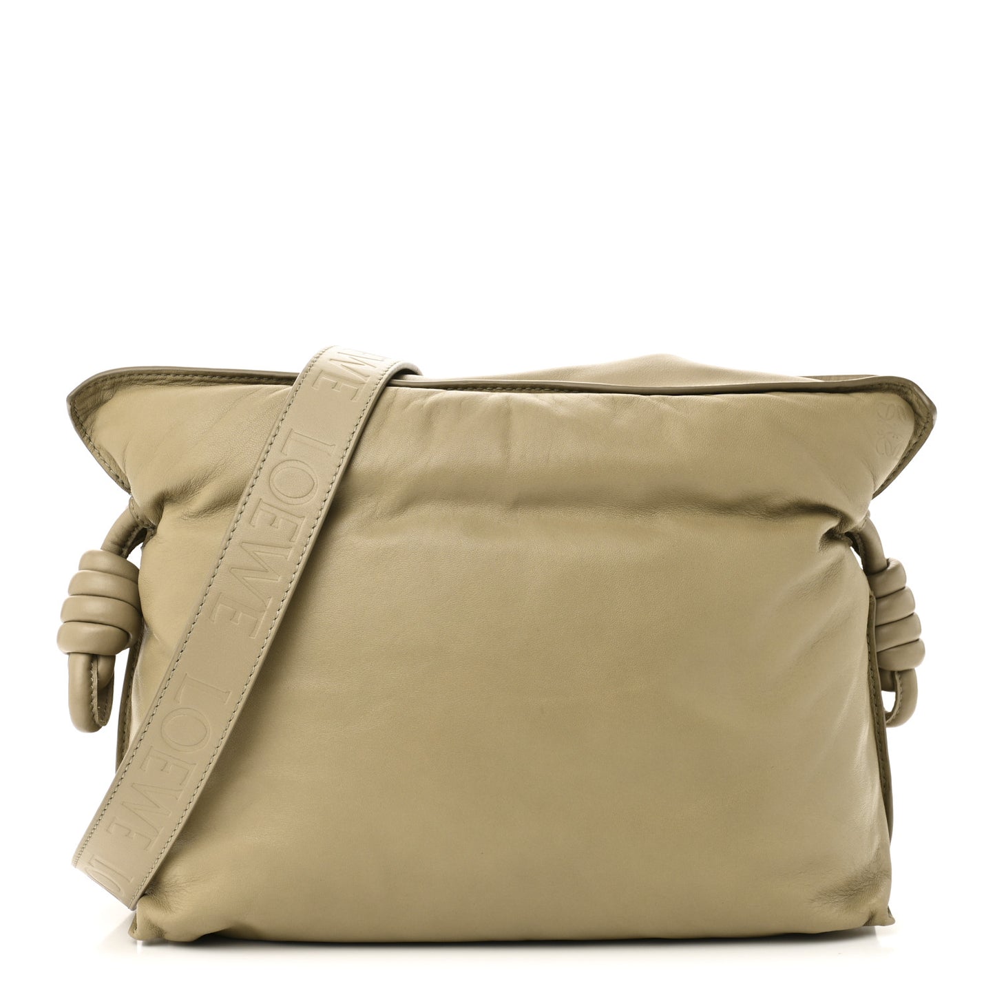 Shiny Nappa Lambskin Puffer Flamenco Knot Clutch Clay Green