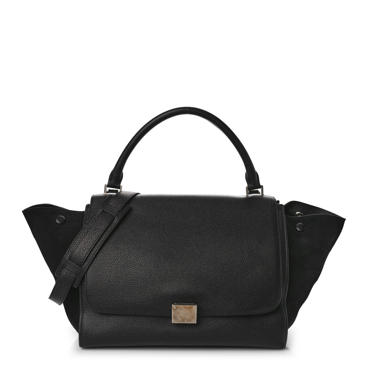 Drummed Calfskin Suede Medium Trapeze Black