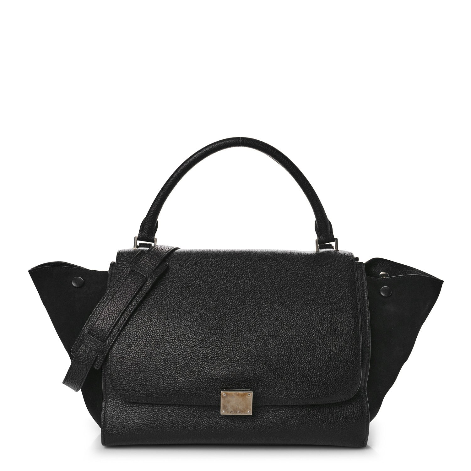 Celine Drummed Calfskin Suede Medium Trapeze Black 1 of 8