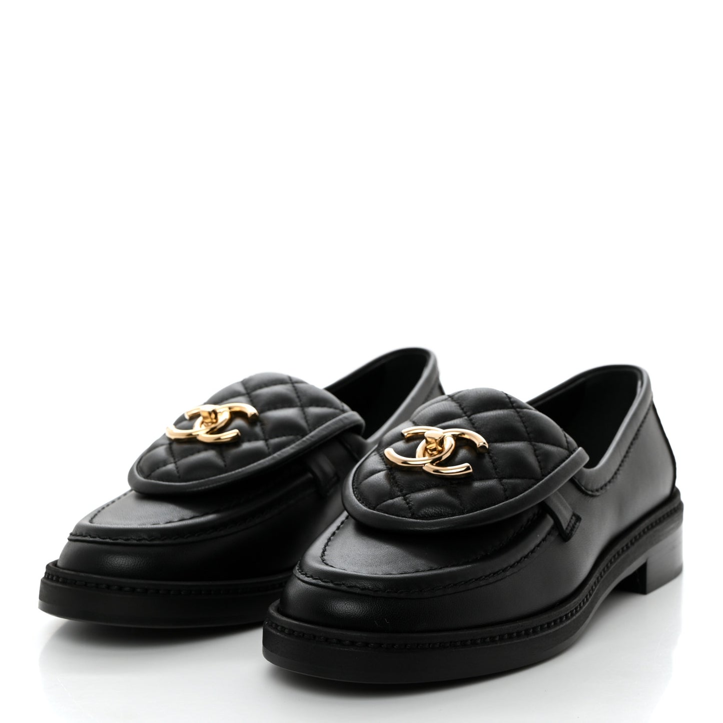 Lambskin Quilted CC Turnlock Loafers 36 Black