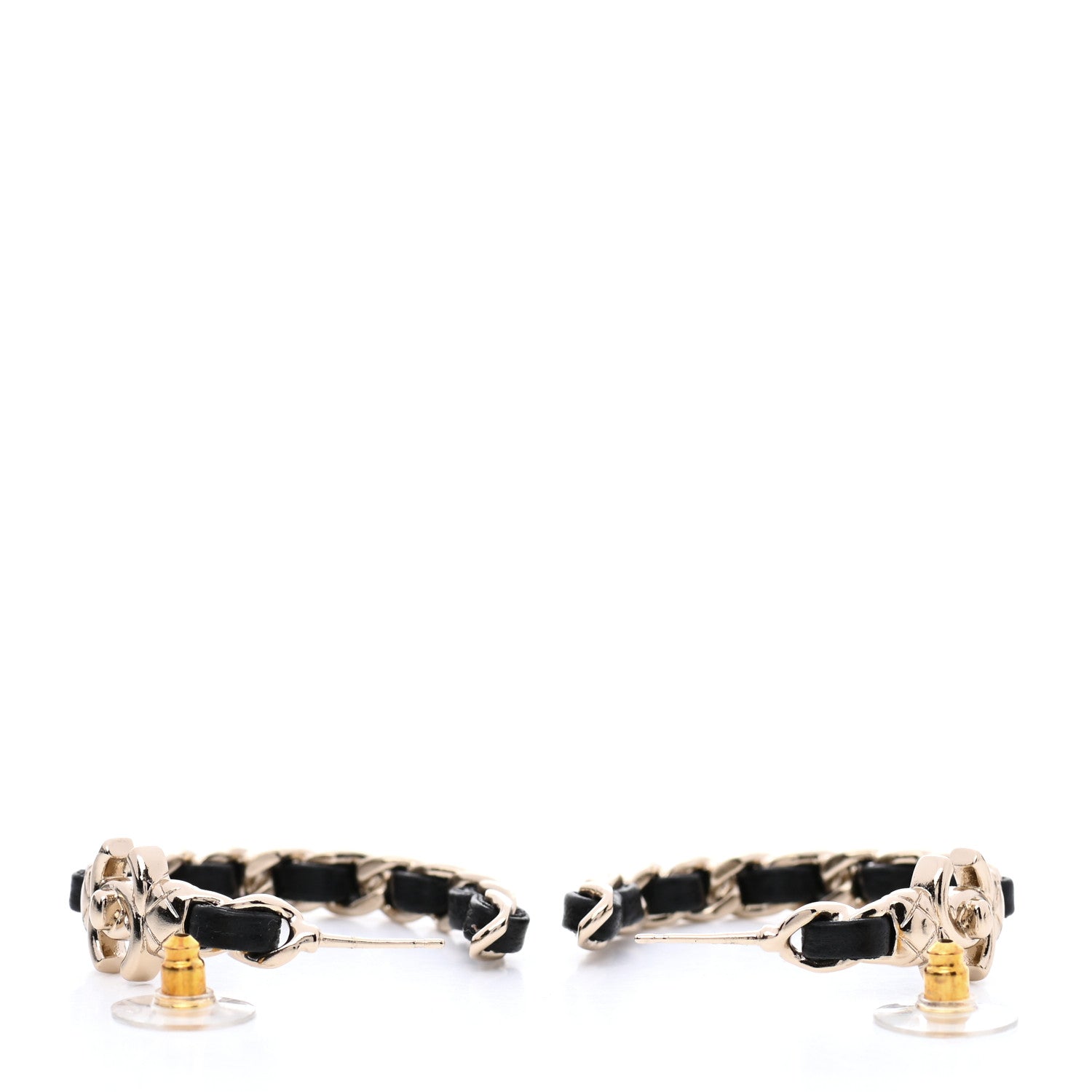 Chanel Metal Lambskin Quilted CC Turnlock Chain Hoop Earrings Gold Black 3 of 5