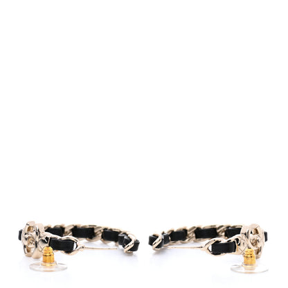 Chanel Metal Lambskin Quilted CC Turnlock Chain Hoop Earrings Gold Black 3 of 5