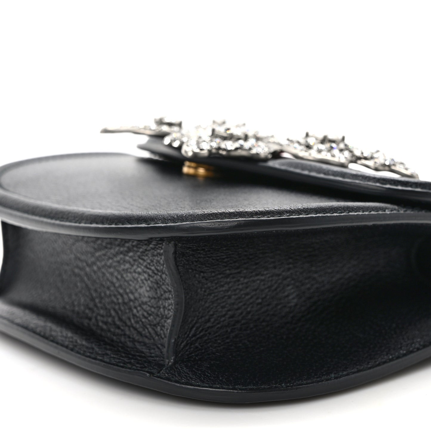 Calfskin Web Crystal Butterfly Stripe Small Totem Shoulder Bag Black