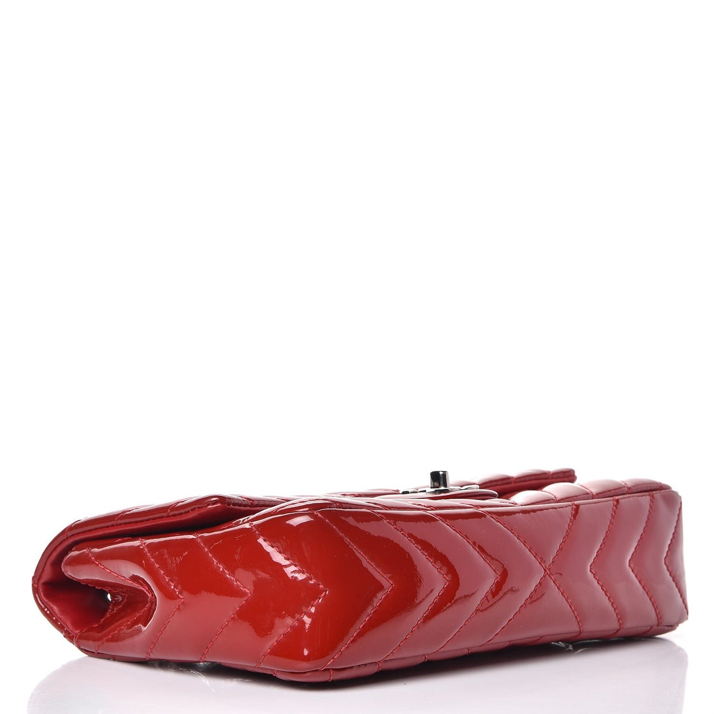Patent Chevron Quilted Medium Single Flap Red
