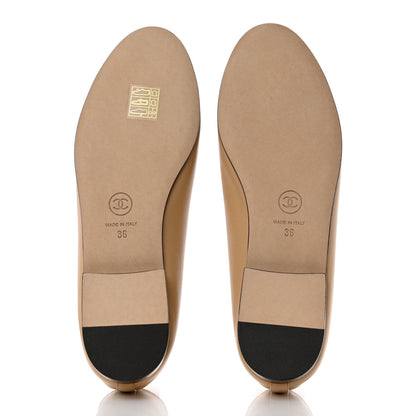 Chanel Lambskin Cap Toe CC Ballerina Flats 36 Beige Black 5 of 9