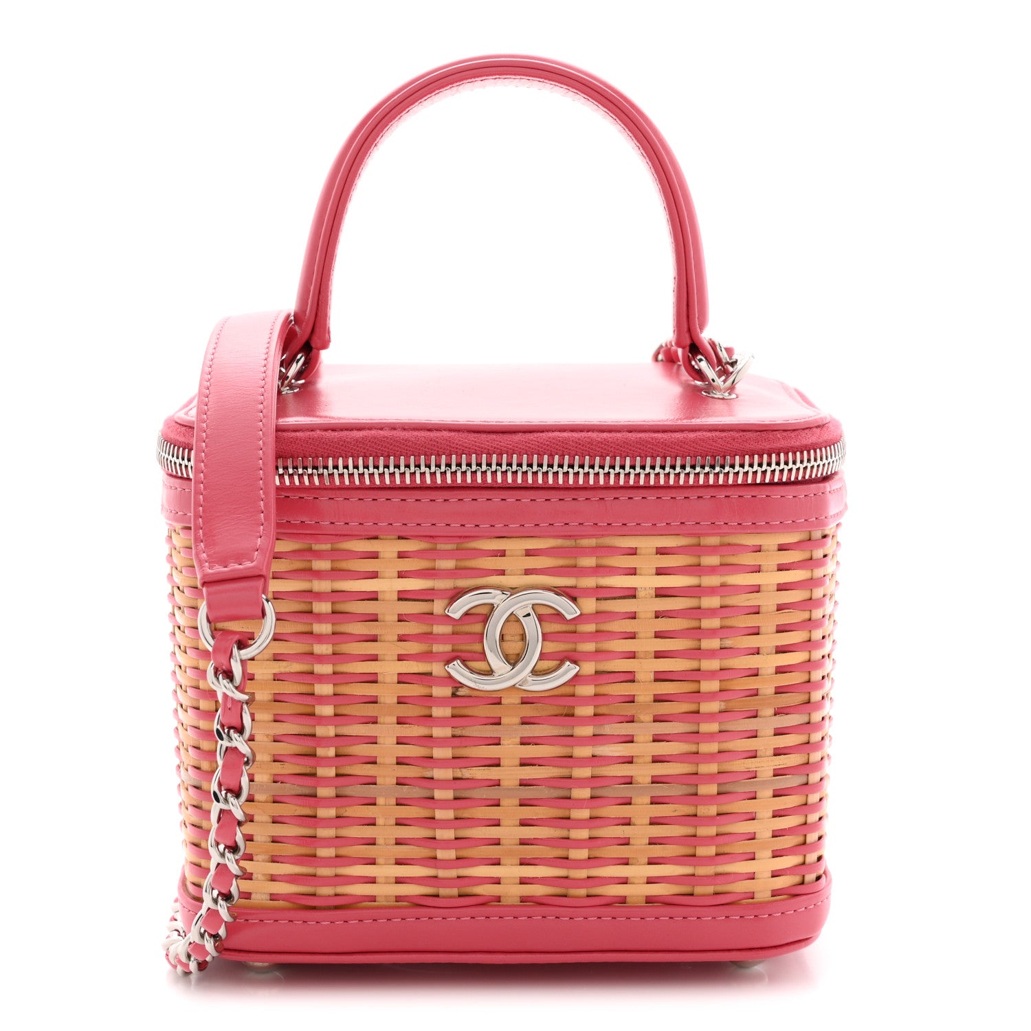 Chanel Calfskin Raffia Small Take Away Vanity Case Bag Pink Beige 1 of 11