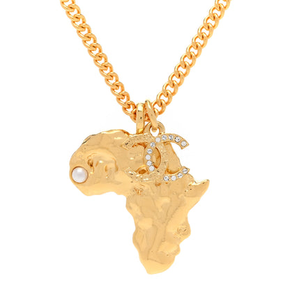 Chanel Crystal Pearl CC Africa Pendant Necklace Gold White 4 of 6