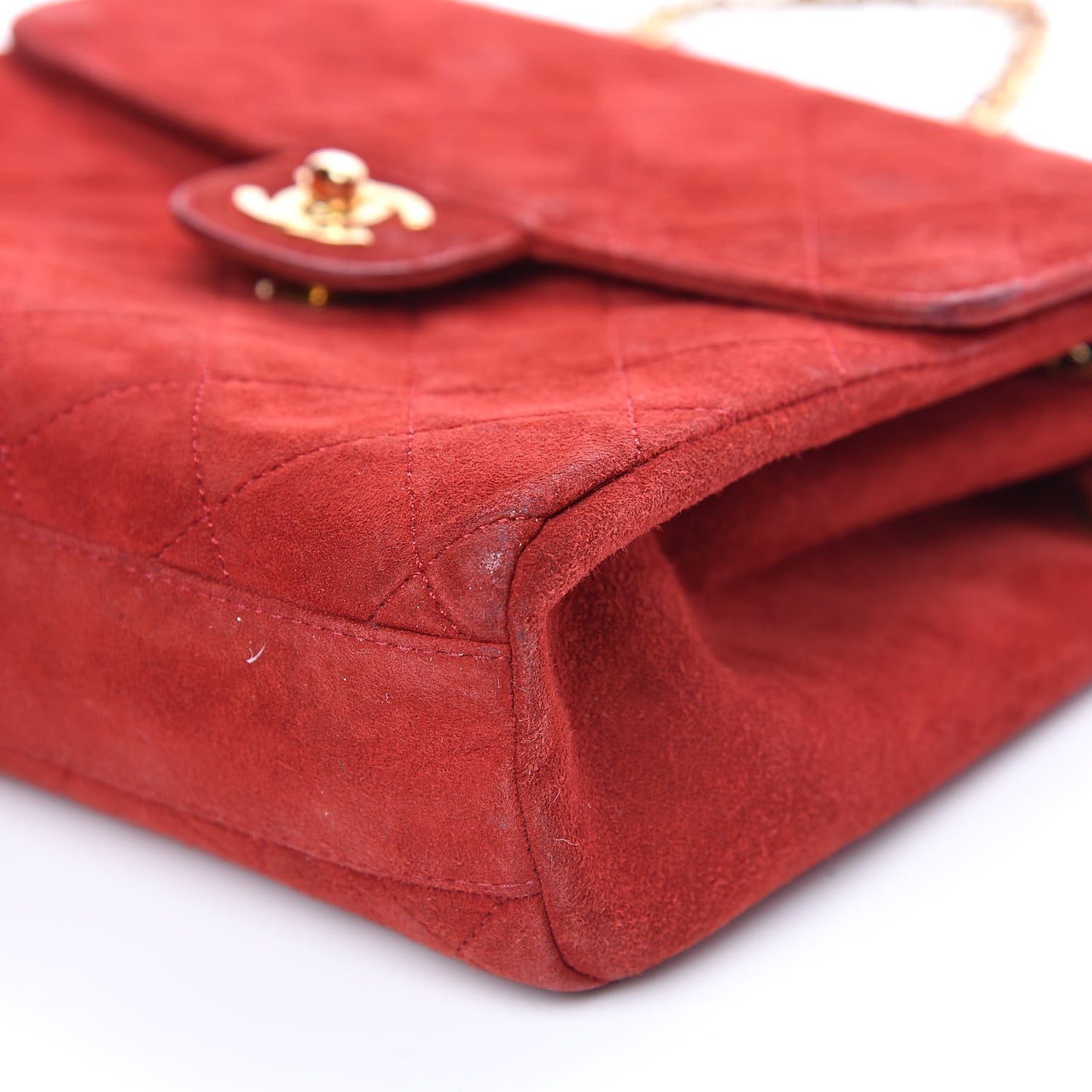 Suede Quilted Mini Square Flap Red