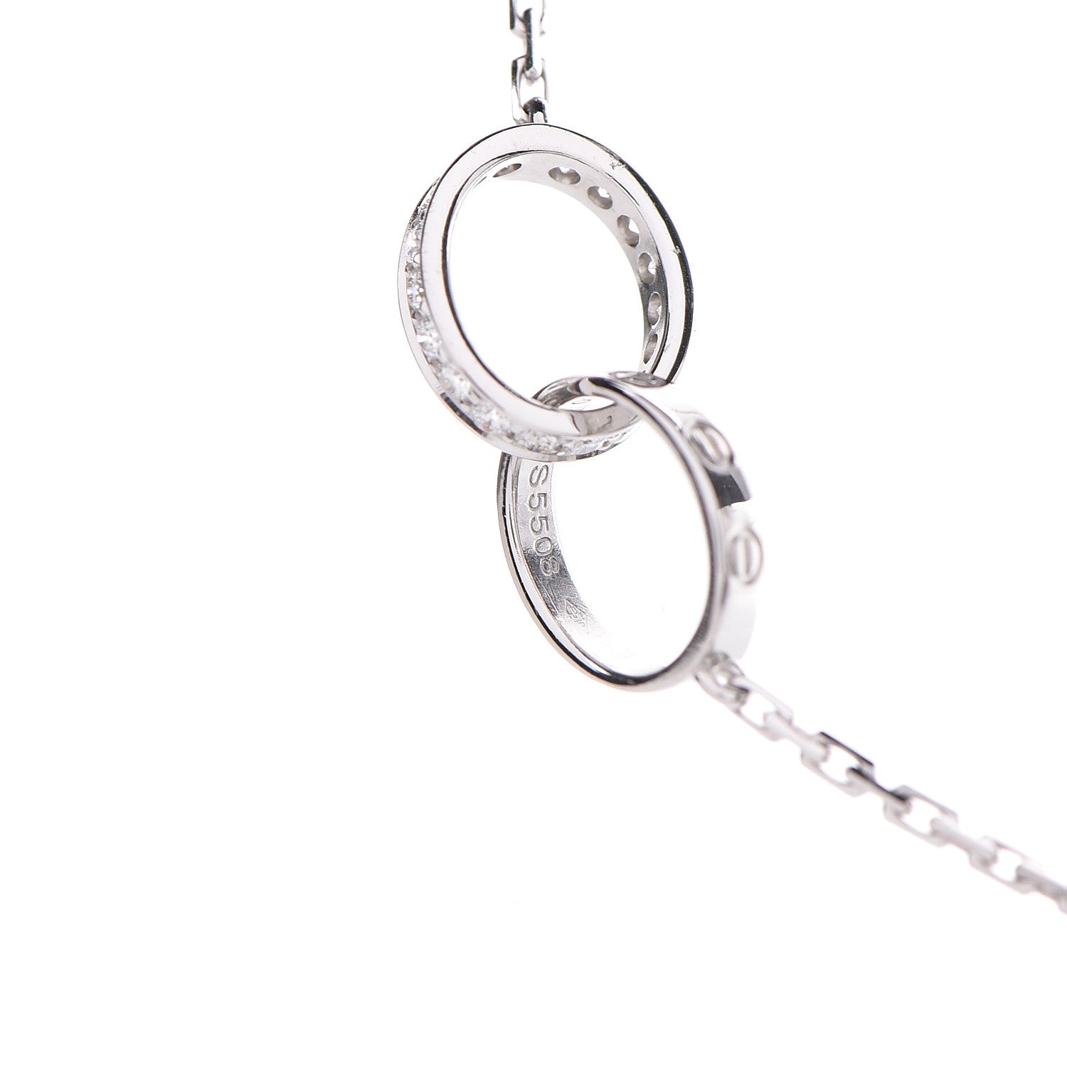 Cartier 18K White Gold Diamond Interlocking LOVE Necklace 5 of 8
