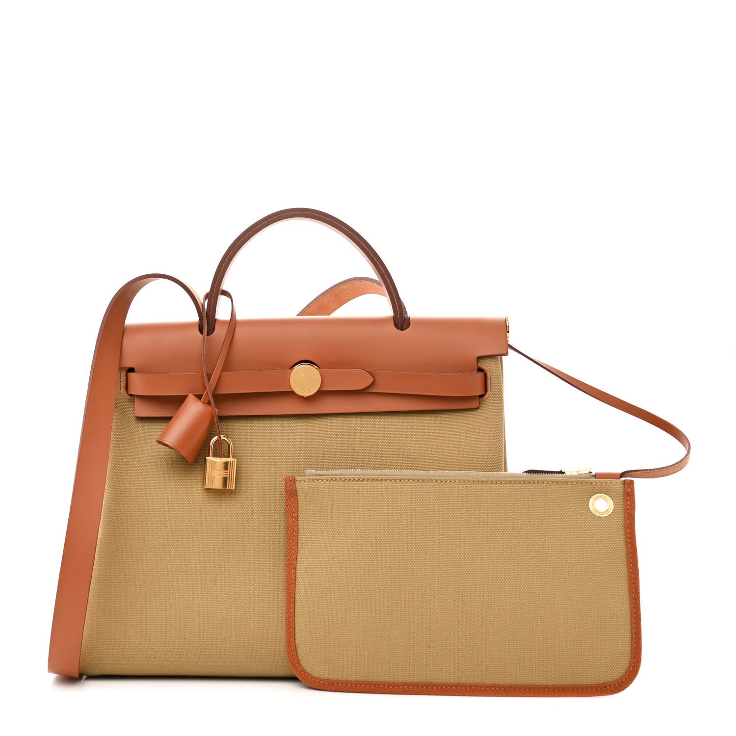 Hermes Military Toile Vache Hunter Herbag Zip Retourne 31 PM Poussiere Fauve 3 of 12