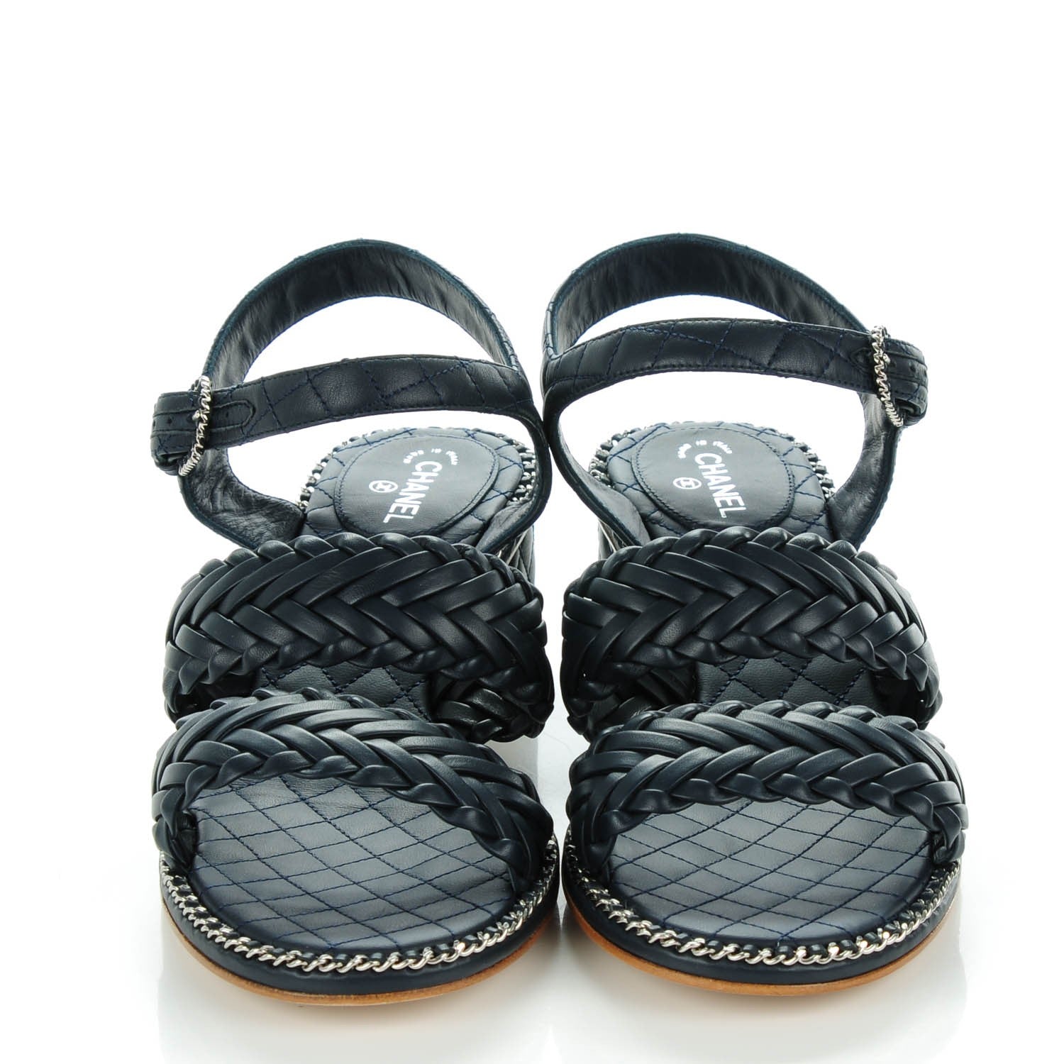 Chanel Calfskin Woven Chain Around CC Sandals 40.5 Navy Blue 2 of 8