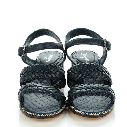 Chanel Calfskin Woven Chain Around CC Sandals 40.5 Navy Blue 2 of 8