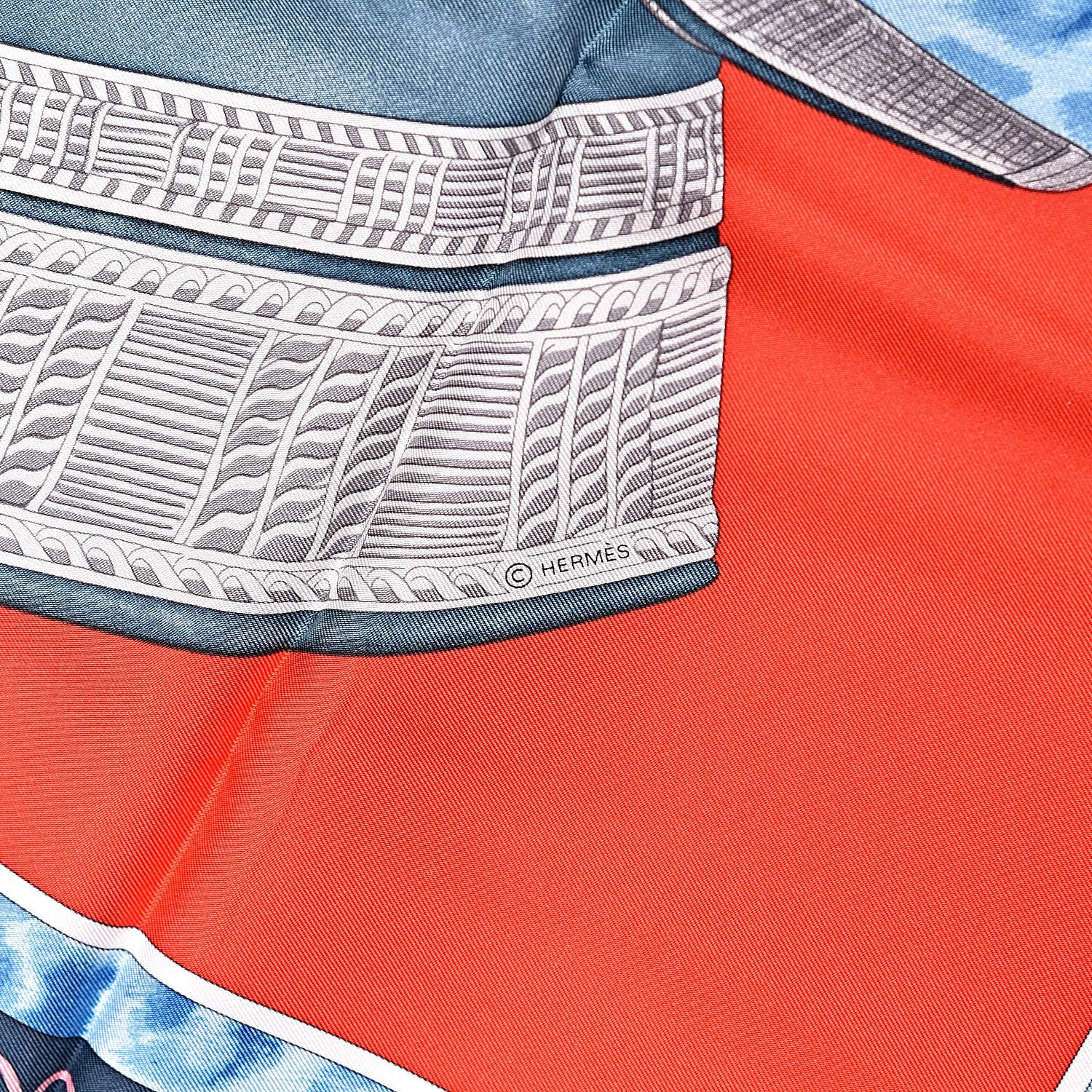 Hermes Silk Selle d'Officier En Grande Tenue Scarf 90 Rouge Blue Jean Ciel 5 of 5