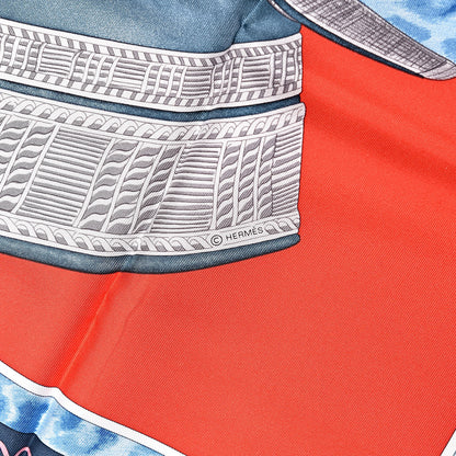 Hermes Silk Selle d'Officier En Grande Tenue Scarf 90 Rouge Blue Jean Ciel 4 of 5