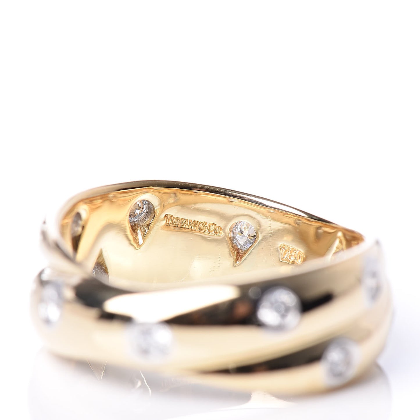 18K Yellow Gold Platinum Diamond Etoile Twist Band Ring 50 5.25