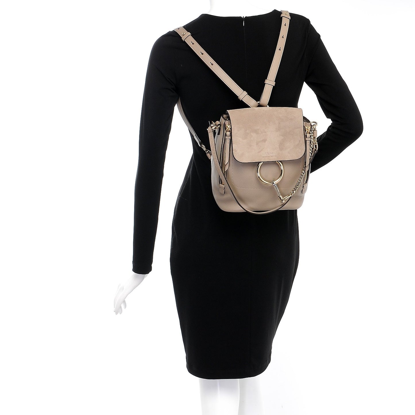 Suede Calfskin Small Faye Backpack Motty Grey
