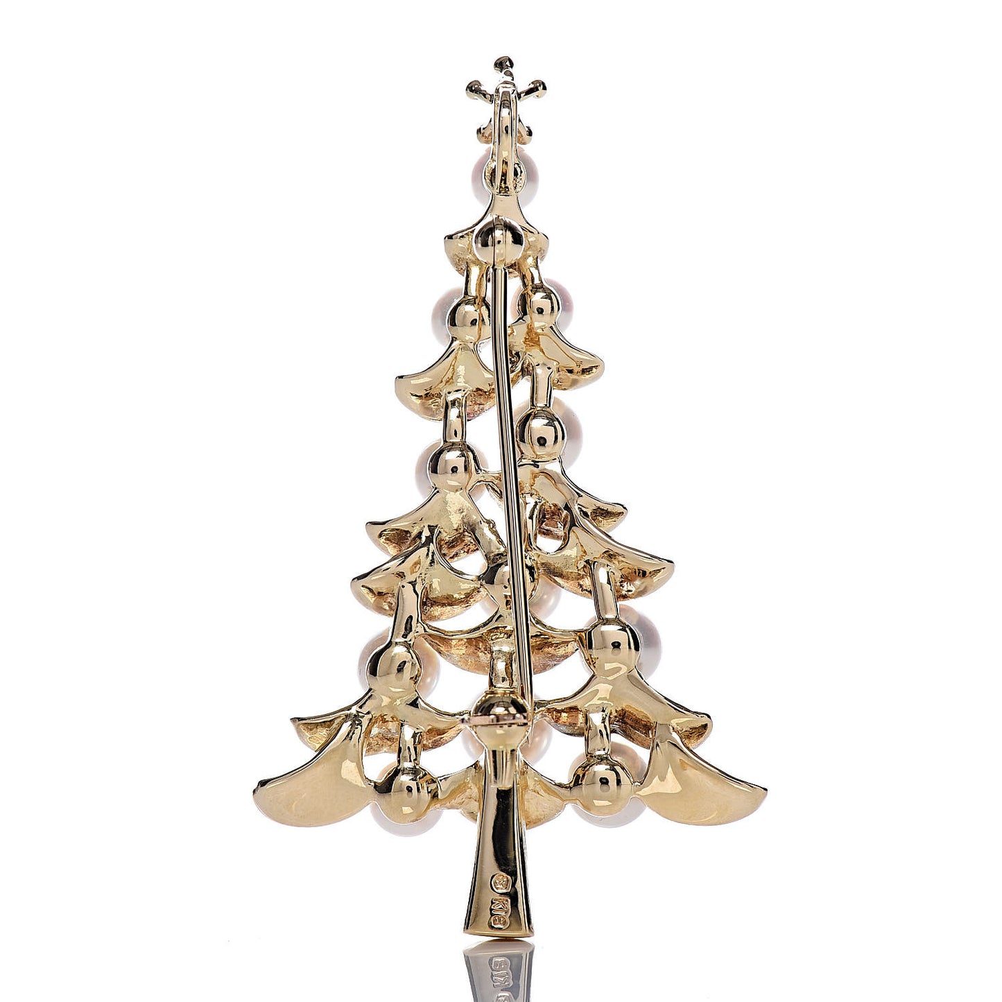 18K Yellow Gold Akoya Pearl 3.5-5.5mm Christmas Tree Pendant Brooch