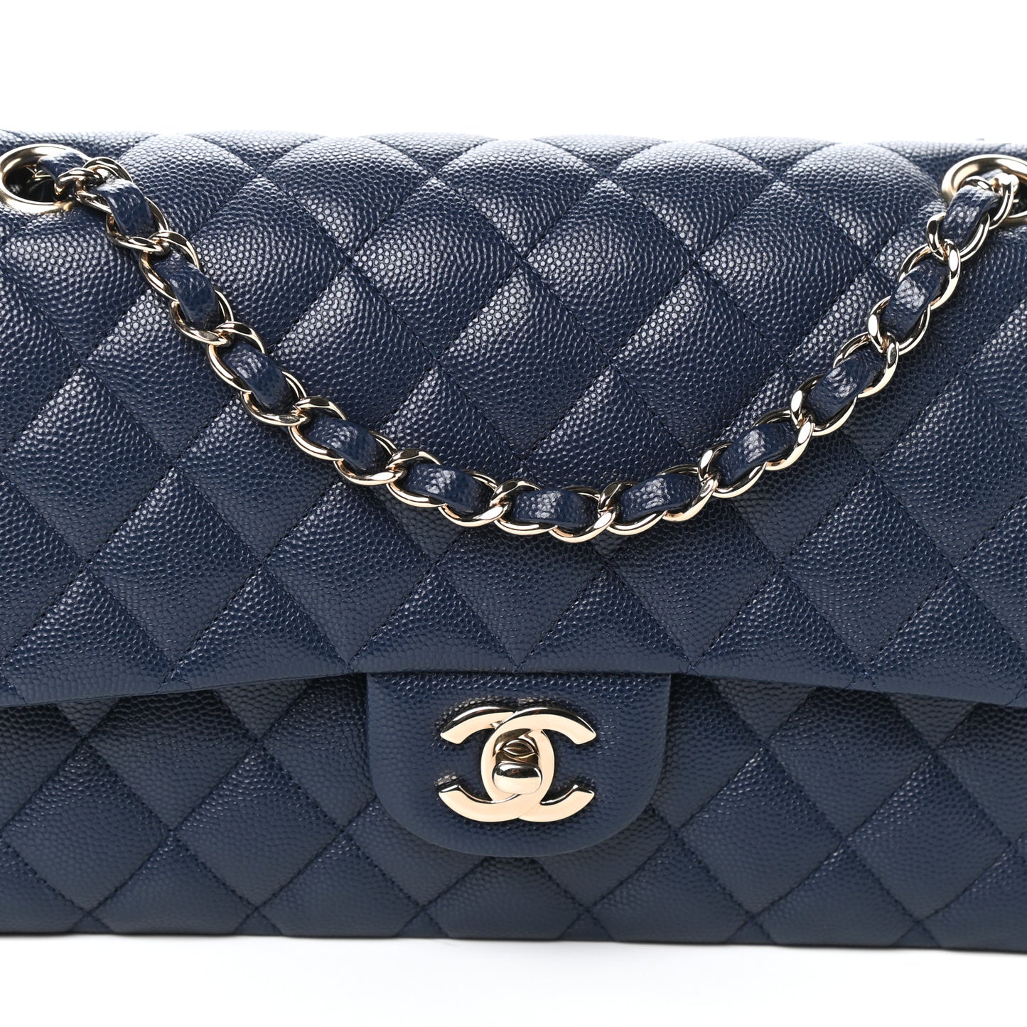 Caviar Quilted Medium Double Flap Navy