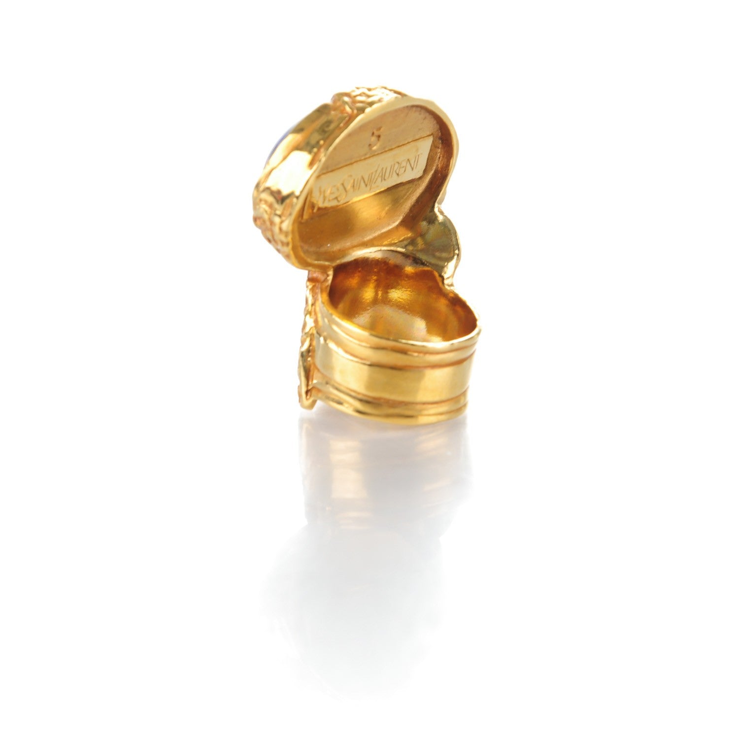 Saint Laurent Glass Cabochon Arty Ovale Ring 5 Gold Lapis 3 of 4