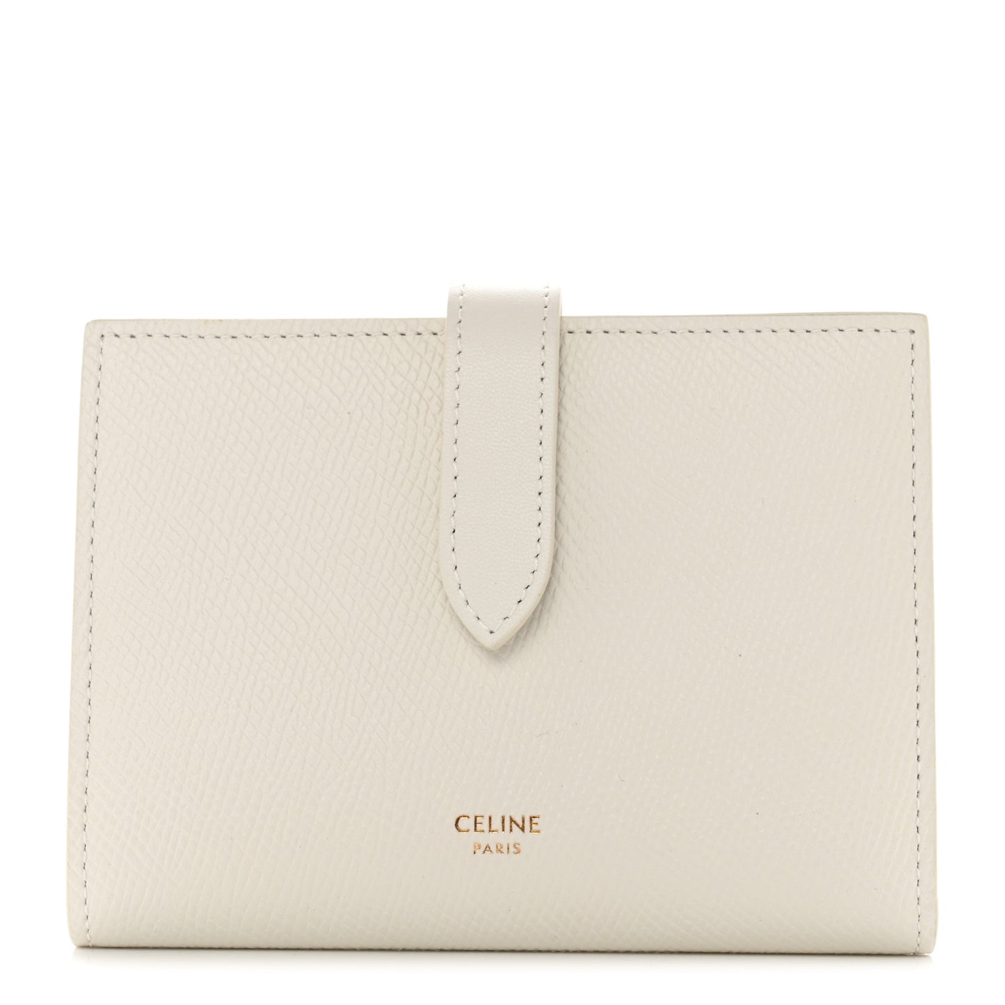Grained Calfskin Medium Multifunction Strap Wallet White