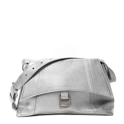 Balenciaga Metallic Soft Textured Calfskin Small Downtown Shoulder Bag Silver 1 of 9