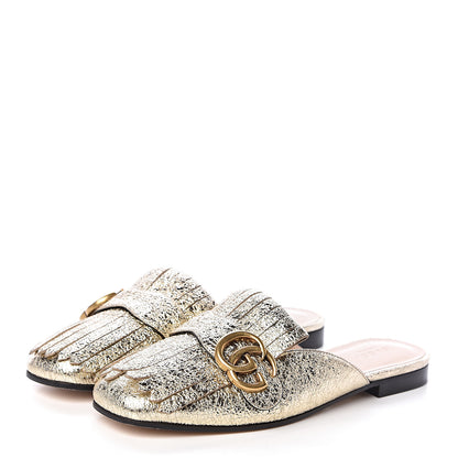 Gucci Galassia Womens GG Marmont Fringe Slippers 36.5 Platino 3 of 8