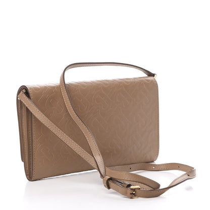 Burberry Calfskin Embossed Monogram Crossbody Light Camel 3 of 13