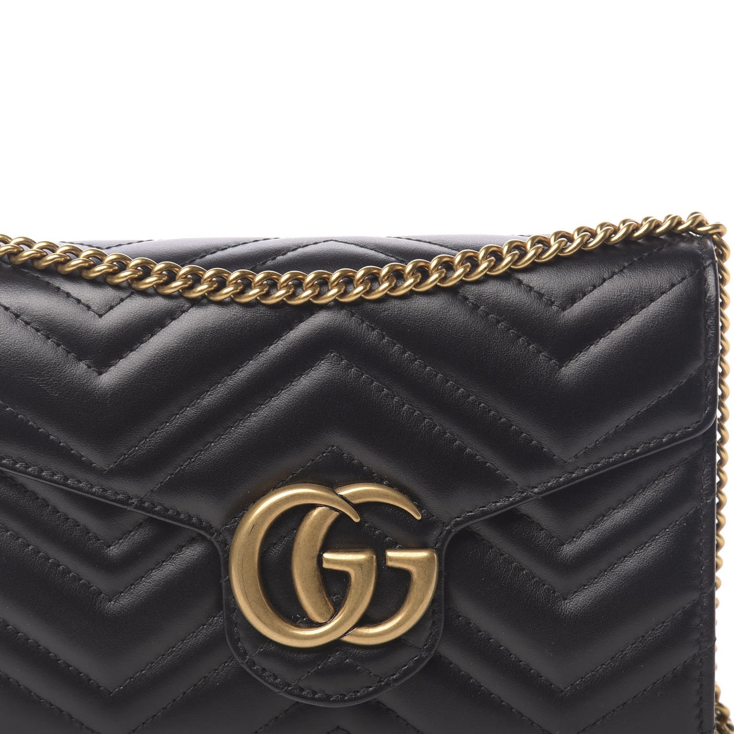 Calfskin Matelasse GG Marmont Chain Wallet Black