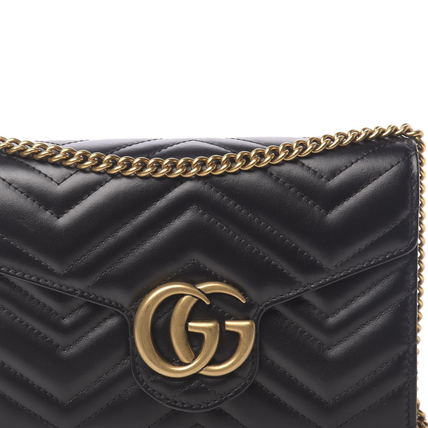 Gucci Calfskin Matelasse GG Marmont Chain Wallet Black 10 of 11
