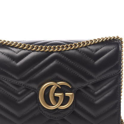 Gucci Calfskin Matelasse GG Marmont Chain Wallet Black 10 of 11