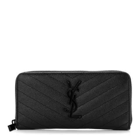 Grain De Poudre Matelasse Chevron Monogram Monochrome Zip Around Wallet Black