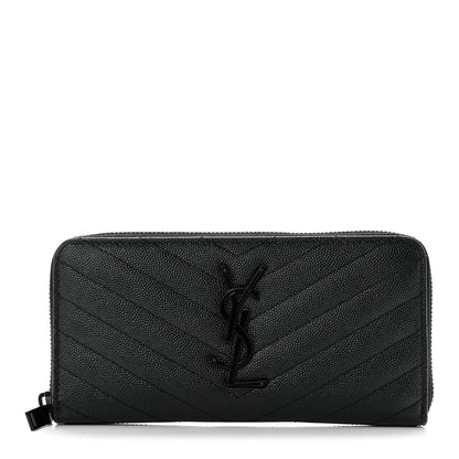 Saint Laurent Grain De Poudre Matelasse Chevron Monogram Monochrome Zip Around Wallet Black 1 of 9