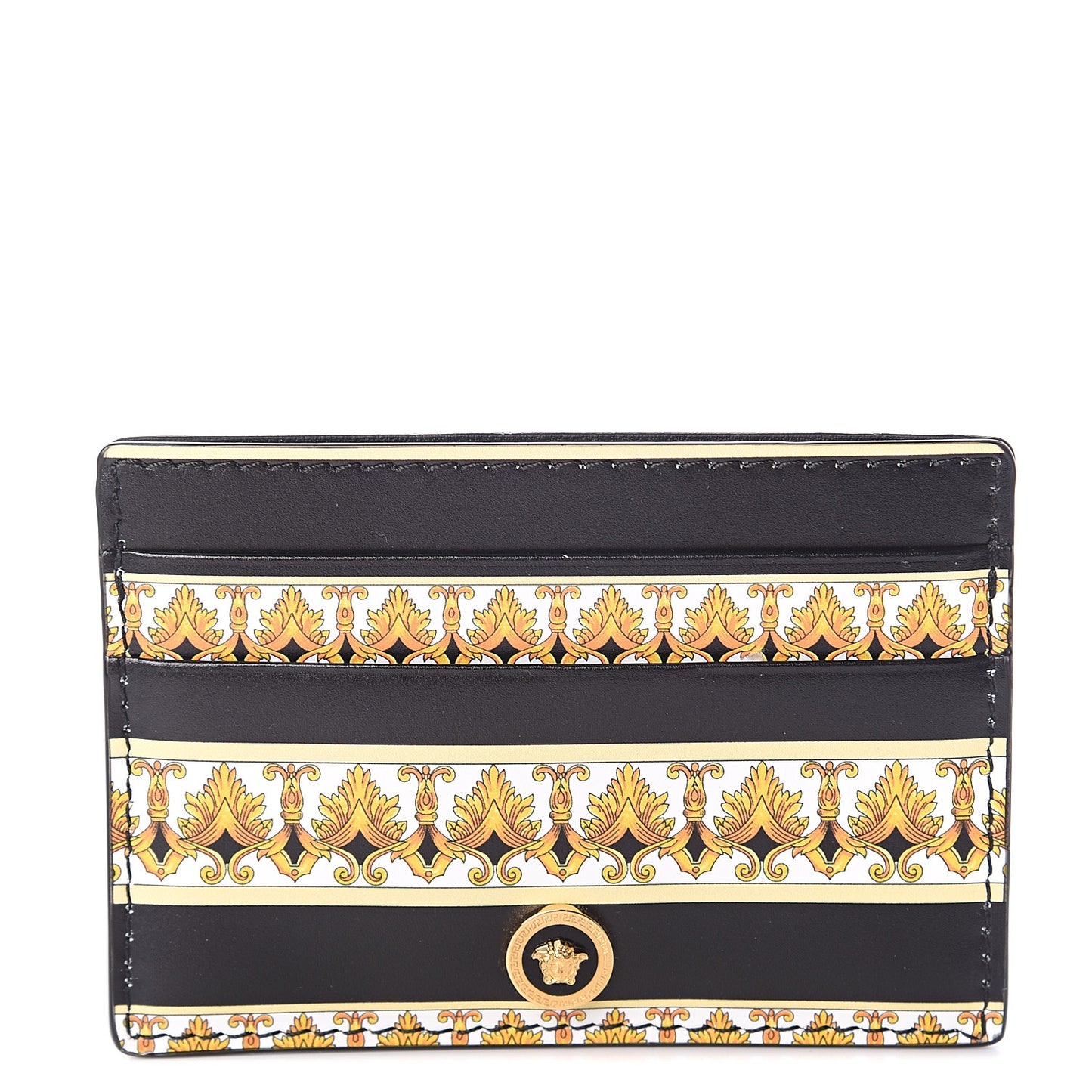 Calfskin Baroque Print Card Holder Black