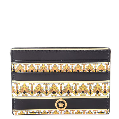 Versace Calfskin Baroque Print Card Holder Black 1 of 5
