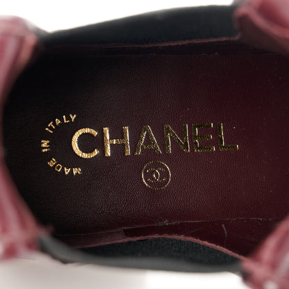 Chanel Lambskin Quilted Cap Toe CC Turnlock Booties 37 Burgundy Black 8 of 11